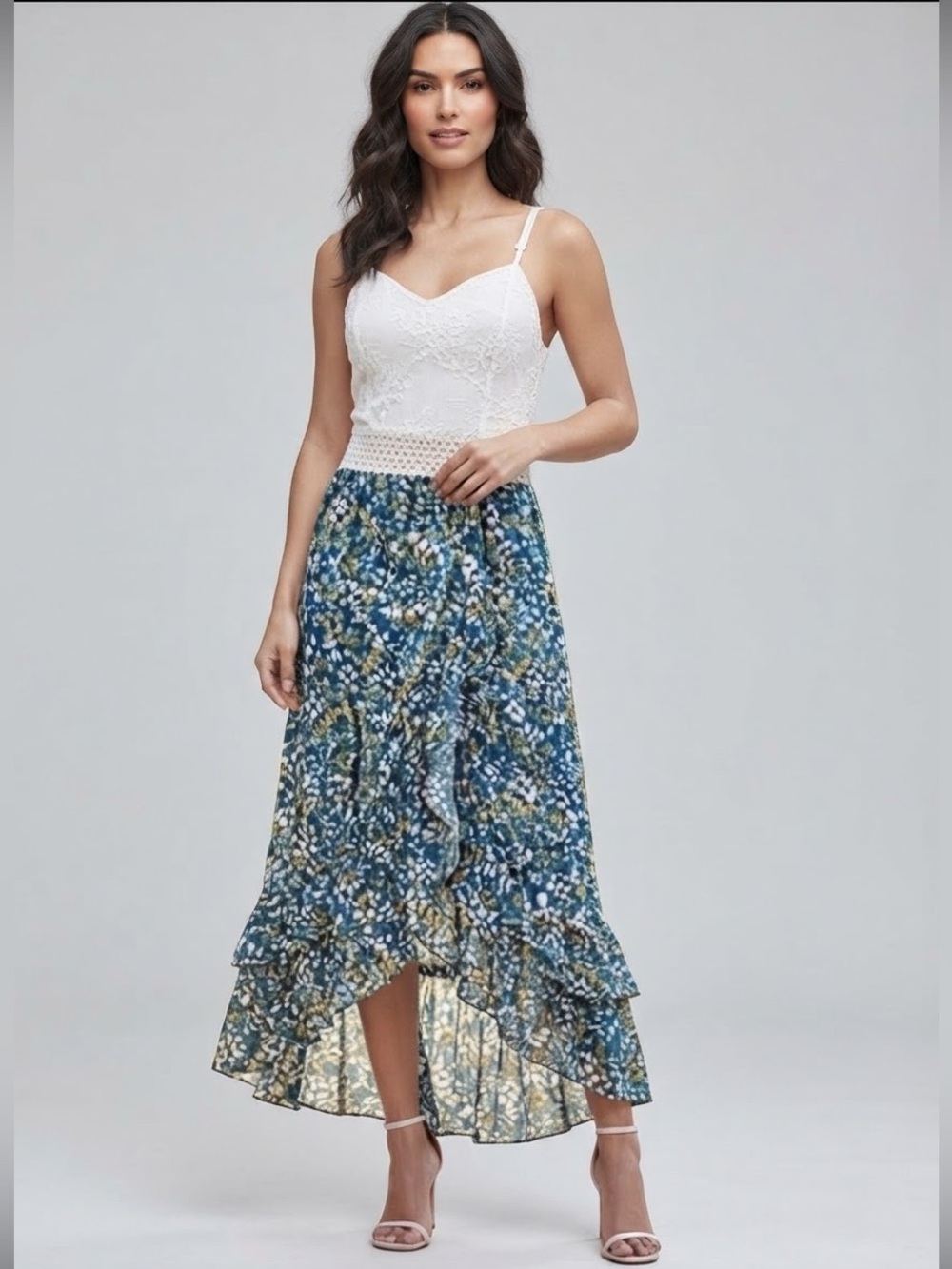 Liberty Love Floral Blue and Green Women Open Front Dress